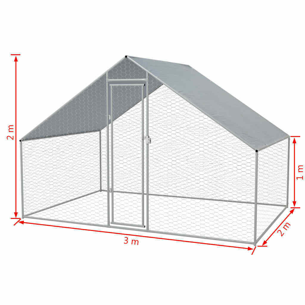 Kippenren / volière 2 x 3 x 2 m puntdak incl draad en zeil 01180