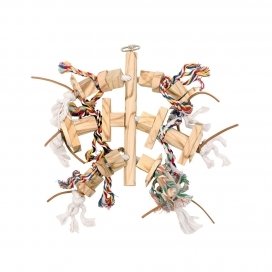 HOUTEN HANGER MET LEDER EN TOUW L 00816