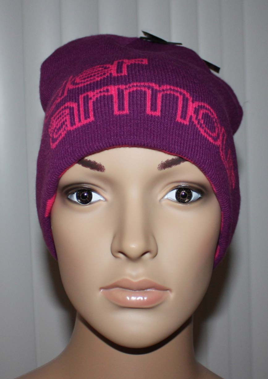 purple hat with pink "Under Armour" stitching (front)