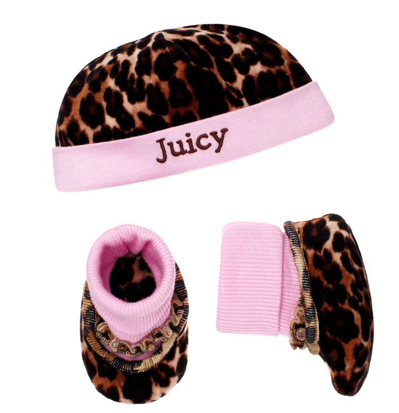 Juicy Couture Baby Girl Leopard Print Hat & Bootie Socks