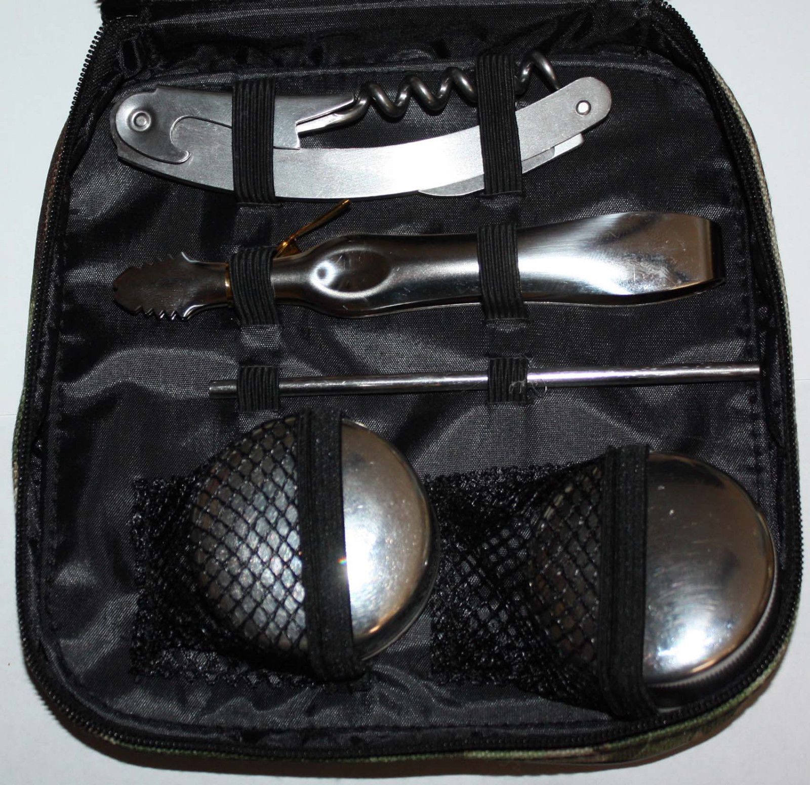 corkscrew, corkscrew, stirrer & 2 mini, expandable cocktail tumblers