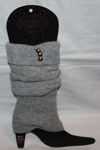 Steve Madden Women's Gray/Metallic Accents Knit Leg Warmers Boot Toppers (One Size) 08543