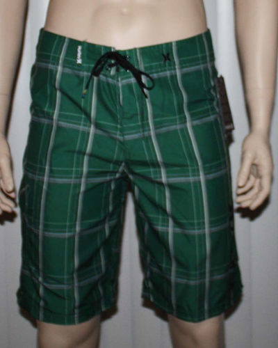 Hurley PUERTO RICO Men's Dark Green/Grays Plaid Swim Board Shorts (Size 32) 08269