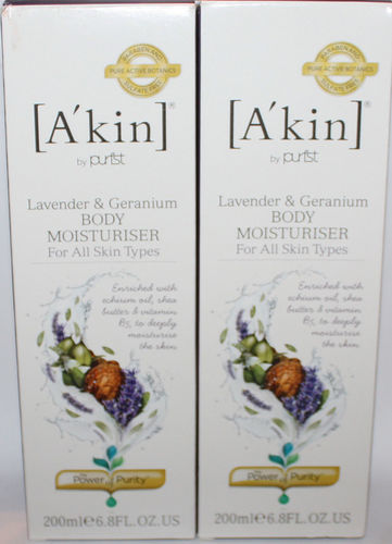 Lot Of 2 A'Kin Lavender & Geranium Body Moisturiser 6.8 oz Each (Reduced) 06876