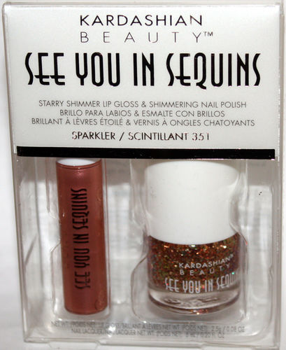 KARDASHIAN SEE YOU IN SEQUINS Lip Gloss SPARKLER & Polish #351 SCINTILLANT Set 06631