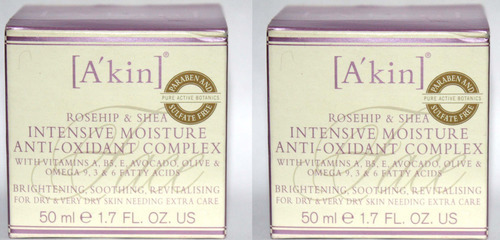 Lot Of 2 A'Kin Rosehip & Shea Intensive Moisture Anti-Oxidant Complex 1.7 oz 04055