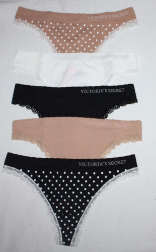 Lot of 5 Victoria's Secret Seamless Little Lace Thongs Panties (Sz XS) 03588