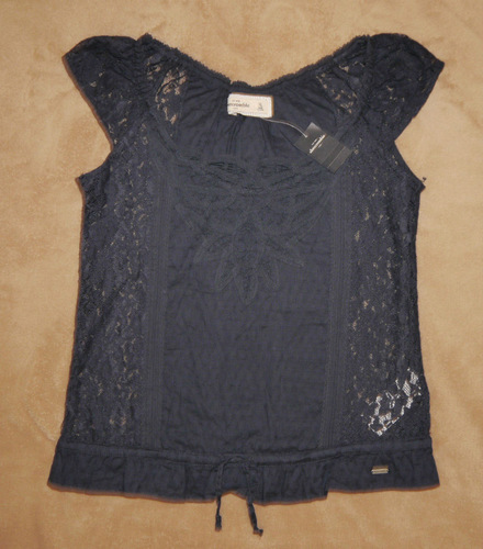 Abercrombie Kids Girl's Navy Blue All Over Lace Top Shirt (X-Large) *Reduced* 00858