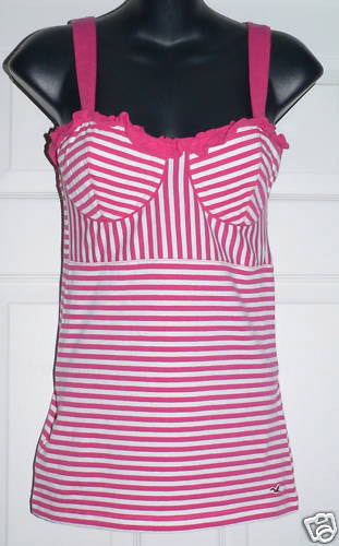 Hollister Women's Junior Magenta & White Shirt (Medium) *Reduced* 00654