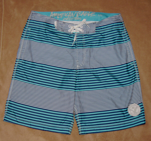 American Eagle Men's Swim Board Shorts -Blue and White Stripes (large) 00519