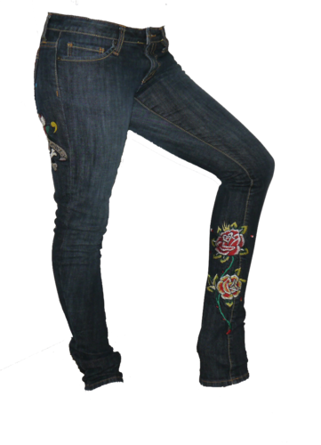 Ed Hardy LOVE KILLS SLOWLY Heart Skull Roses Denim Skinny Jeans (Size 27) *Reduced* 00024