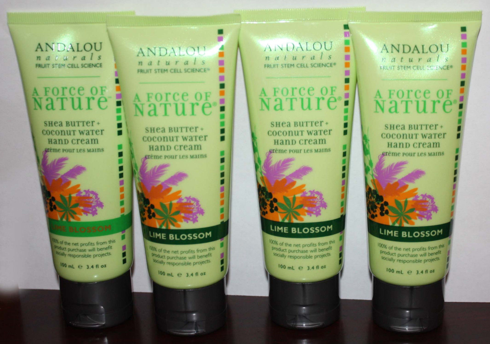Lot Of 4 Andalou Naturals A FORCE OF NATURE Lime Blossom Hand Cream 3.4 oz Each 09418
