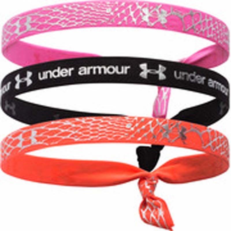 3 Pk Under Armour Girl's UA Shimmer Headbands Chaos/Black/Neo Pulse 11042