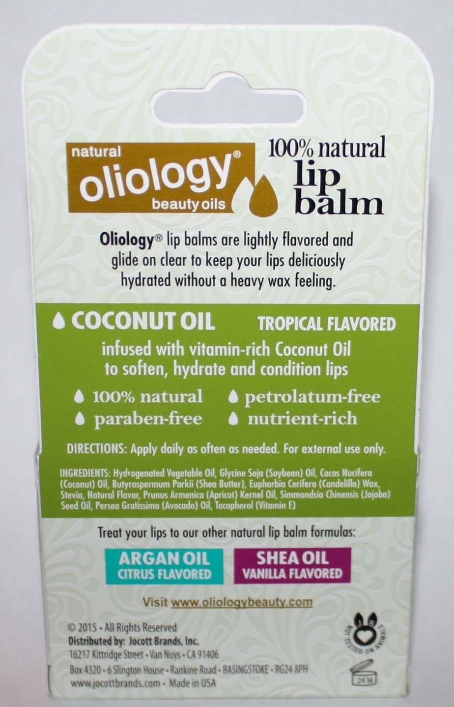 3 Pack Oliology 100% Natural Lip Balm info on back