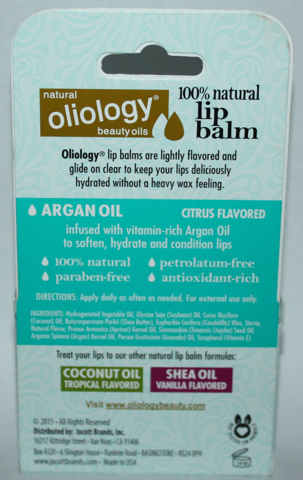 3 Pack Oliology 100% Natural Lip Balm Info on back