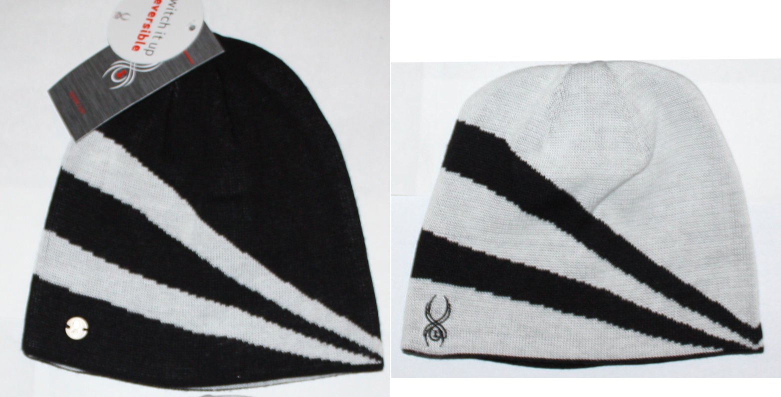 Spyder Switch It Up Women's Black/White Jacquard Stripe Reversible Beanie (One Size) 11772