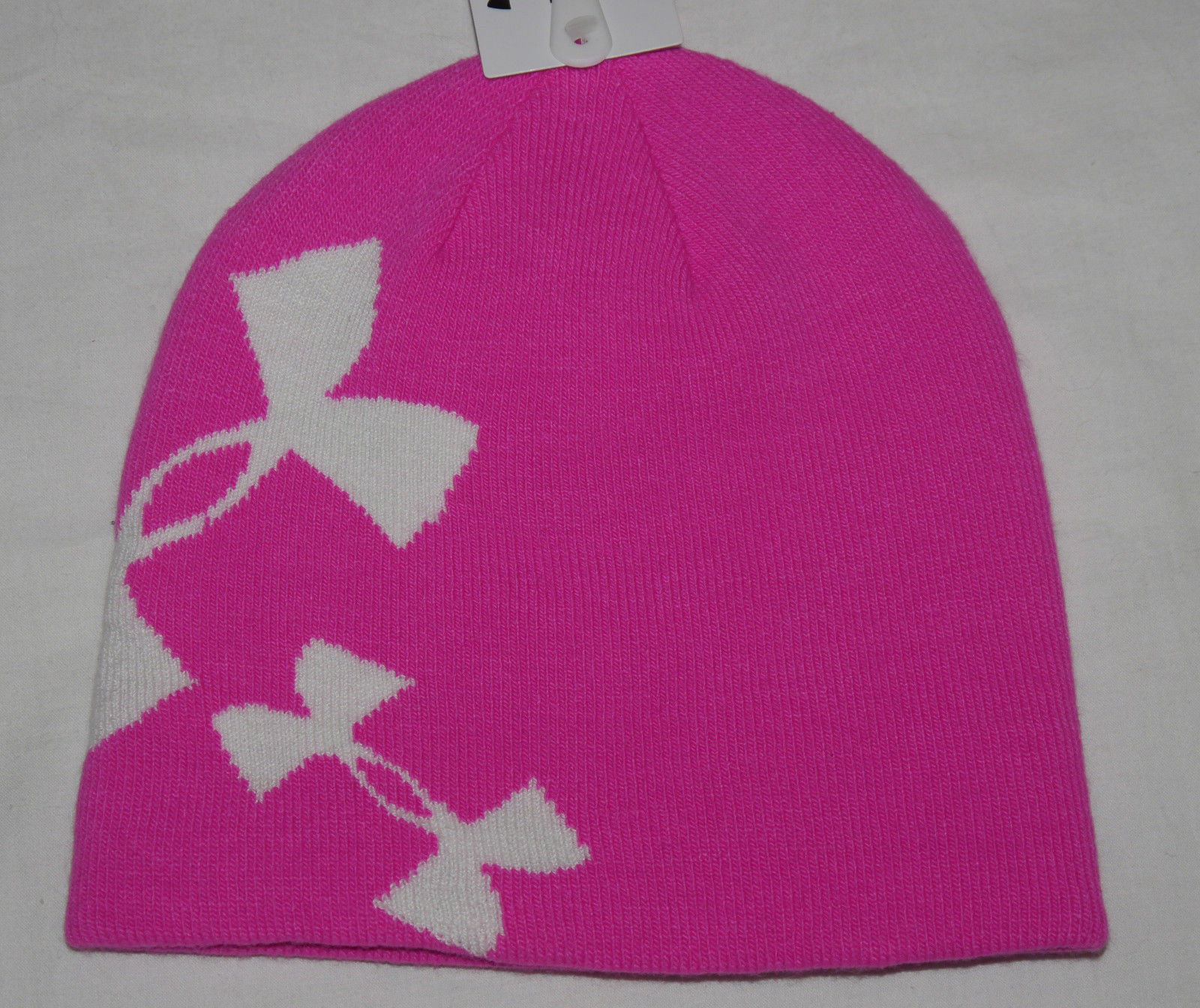 Under Armour Youth Girl's Rebel Pink/White Reversible to Gray/Black Beanie Hat 12551