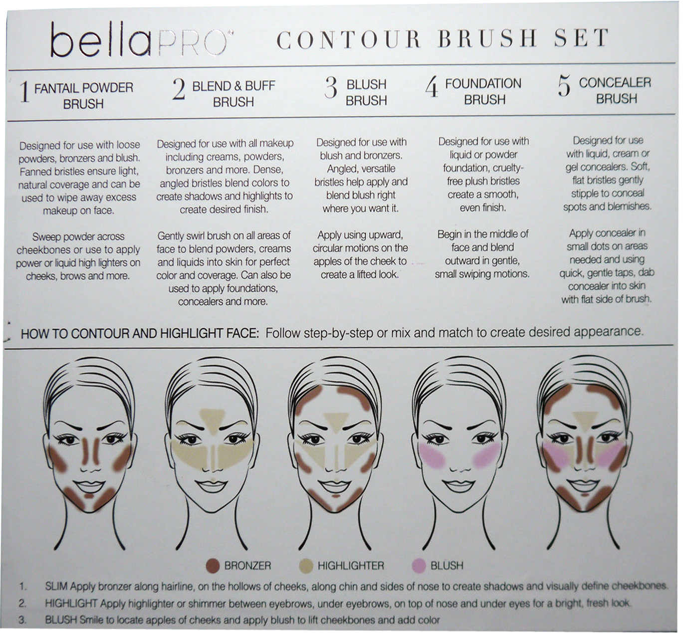 Bella Pro Signature Five Silver Contour Brush Set