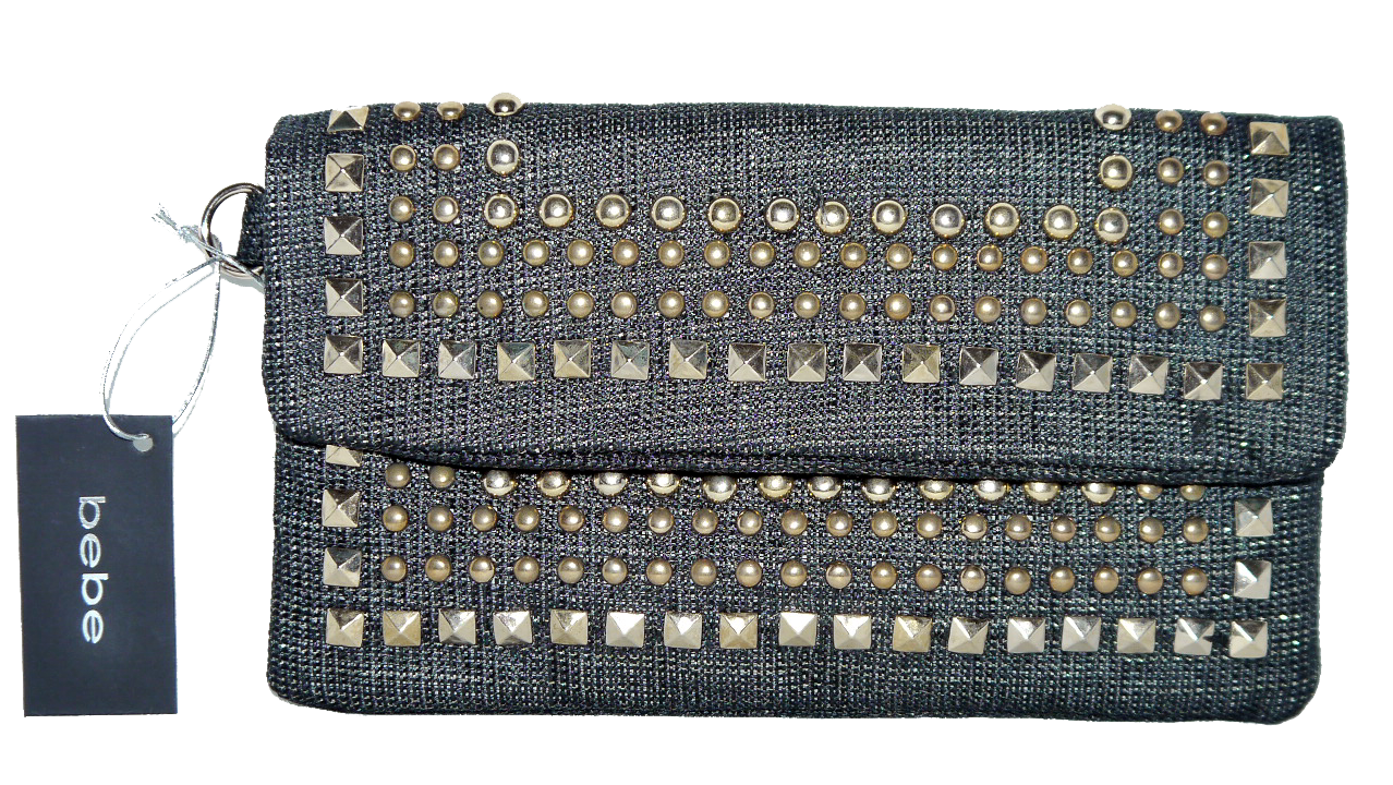 BEBE Black & Gold Studded Linen Wrislet