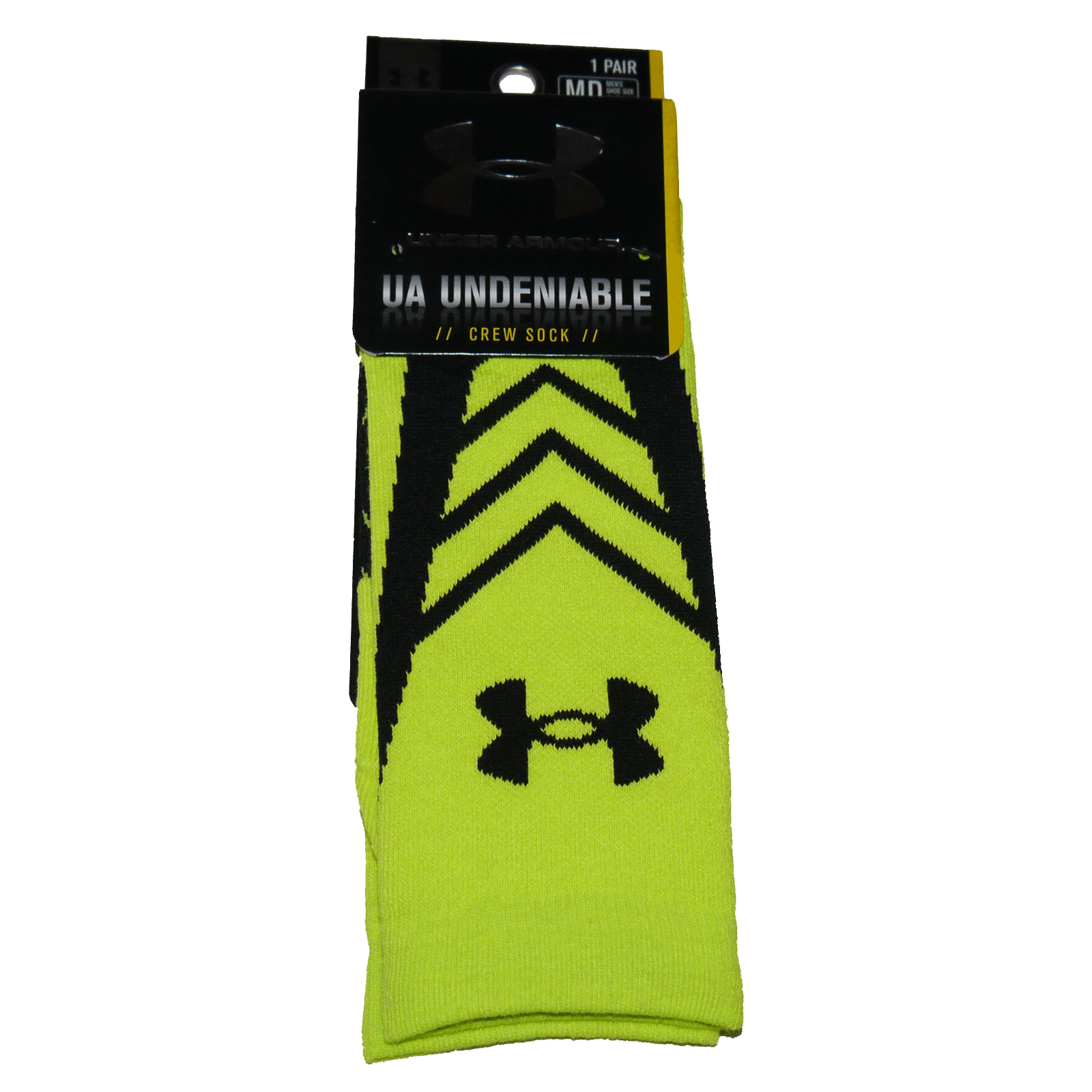 1 Pair Under Armour UA UNDENIABLE Men's Crew Socks -High Vis Yellow and Black (Medium) 13055