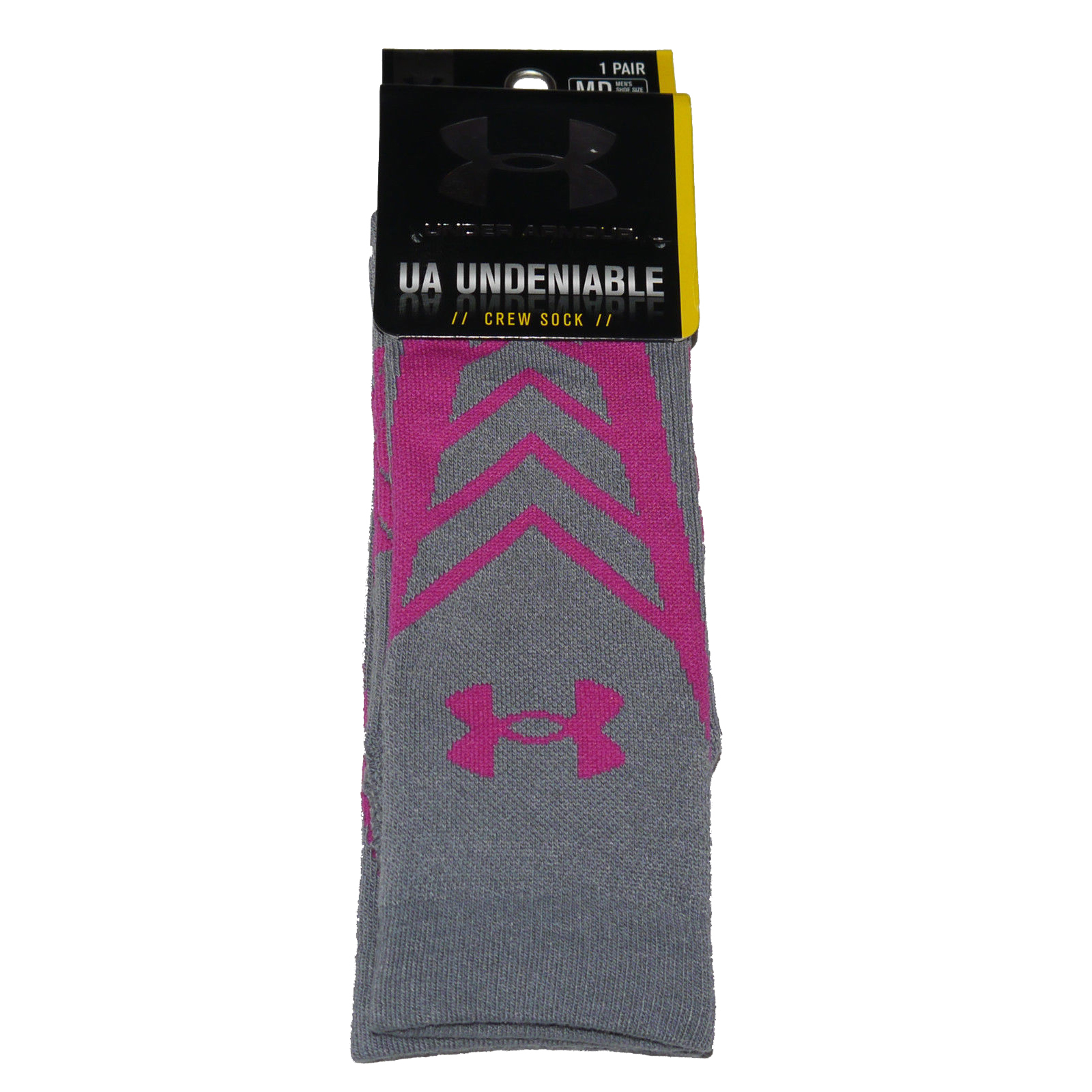 1 Pair Under Armour UA UNDENIABLE Men's Crew Socks -Stealth Gray & Tropic Pink (Medium) 13060