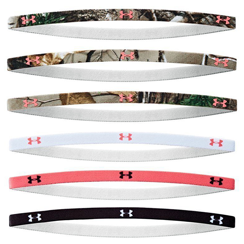 6 Pk Under Armour Women's White/Pink/Black/Realtree Camo Mini Headbands 13736