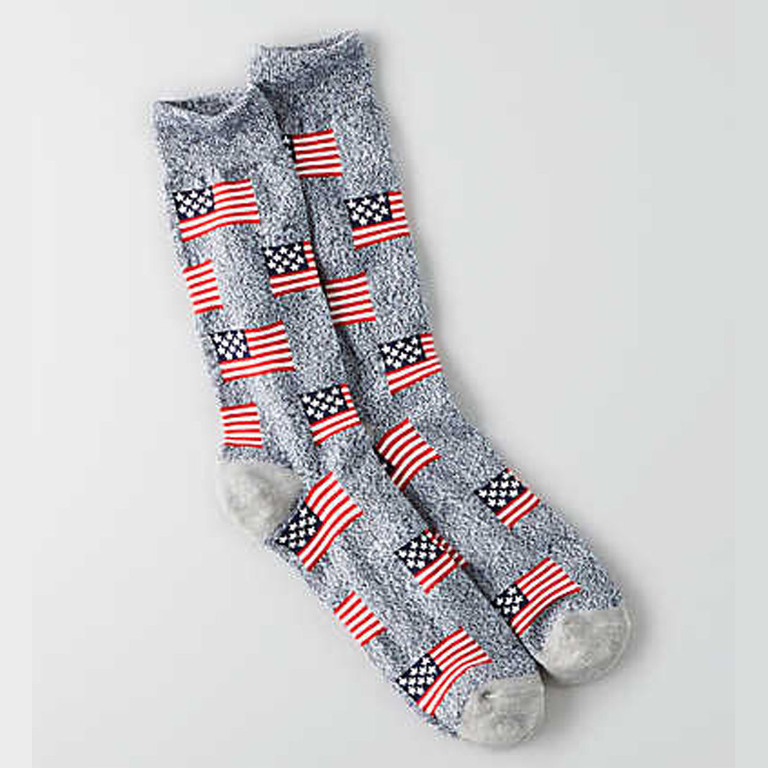 American Eagle Men's Heather Black/American Flag Classic Crew Socks (One Size) 07214