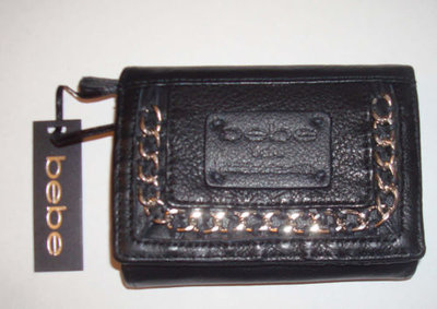 Bebe Women's Black Leather Chain Braided Wallet Bebe Women's Black Leather Chain Braided Wallet