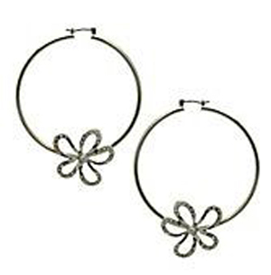 GUESS Women's Earrings, Crystal Flower Hoops GUESS Women's Earrings, Crystal Flower Hoops