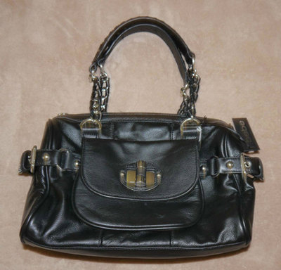 BEBE Black FIELD LEATHER SATCHEL Purse BEBE Black FIELD LEATHER SATCHEL Purse