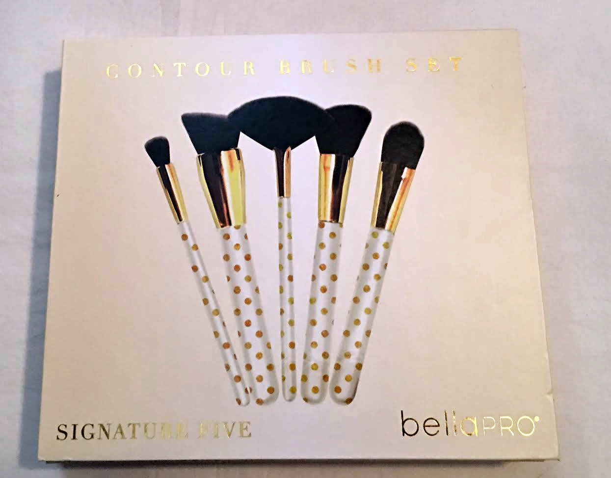 Bella Pro Signature Five White/Gold Polka Dots Contour Brush Set 14053