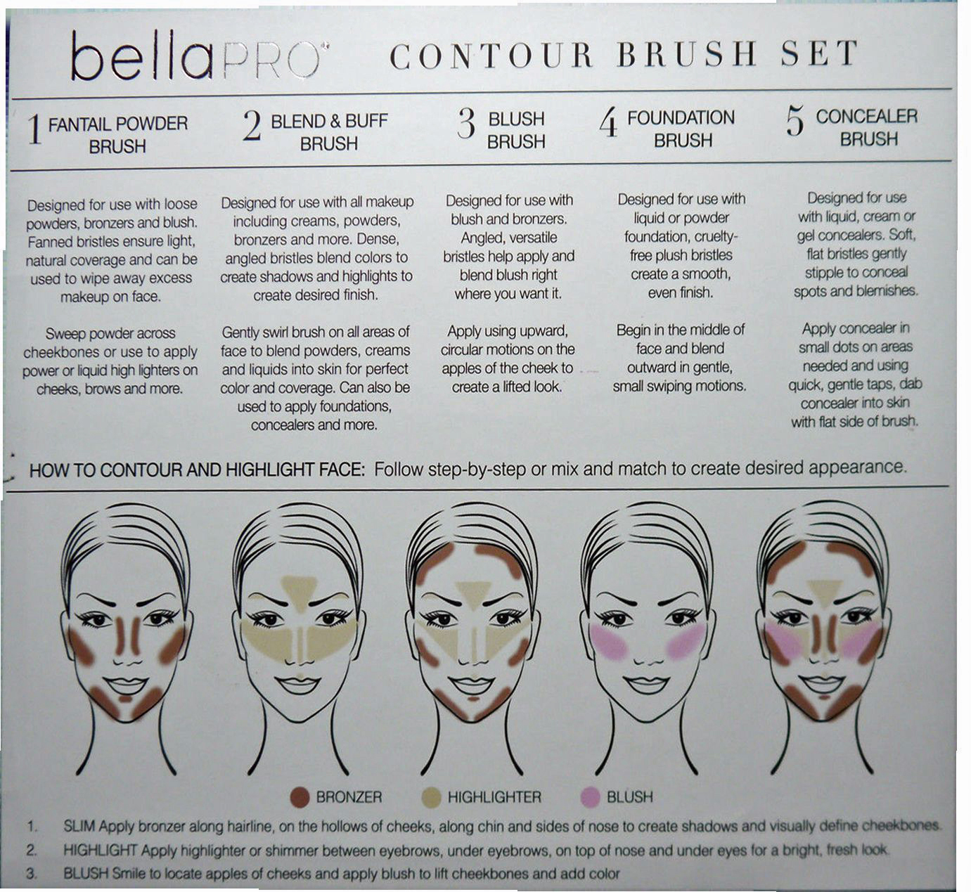 Bella Pro Signature Five White/Gold Polka Dots Contour Brush Set