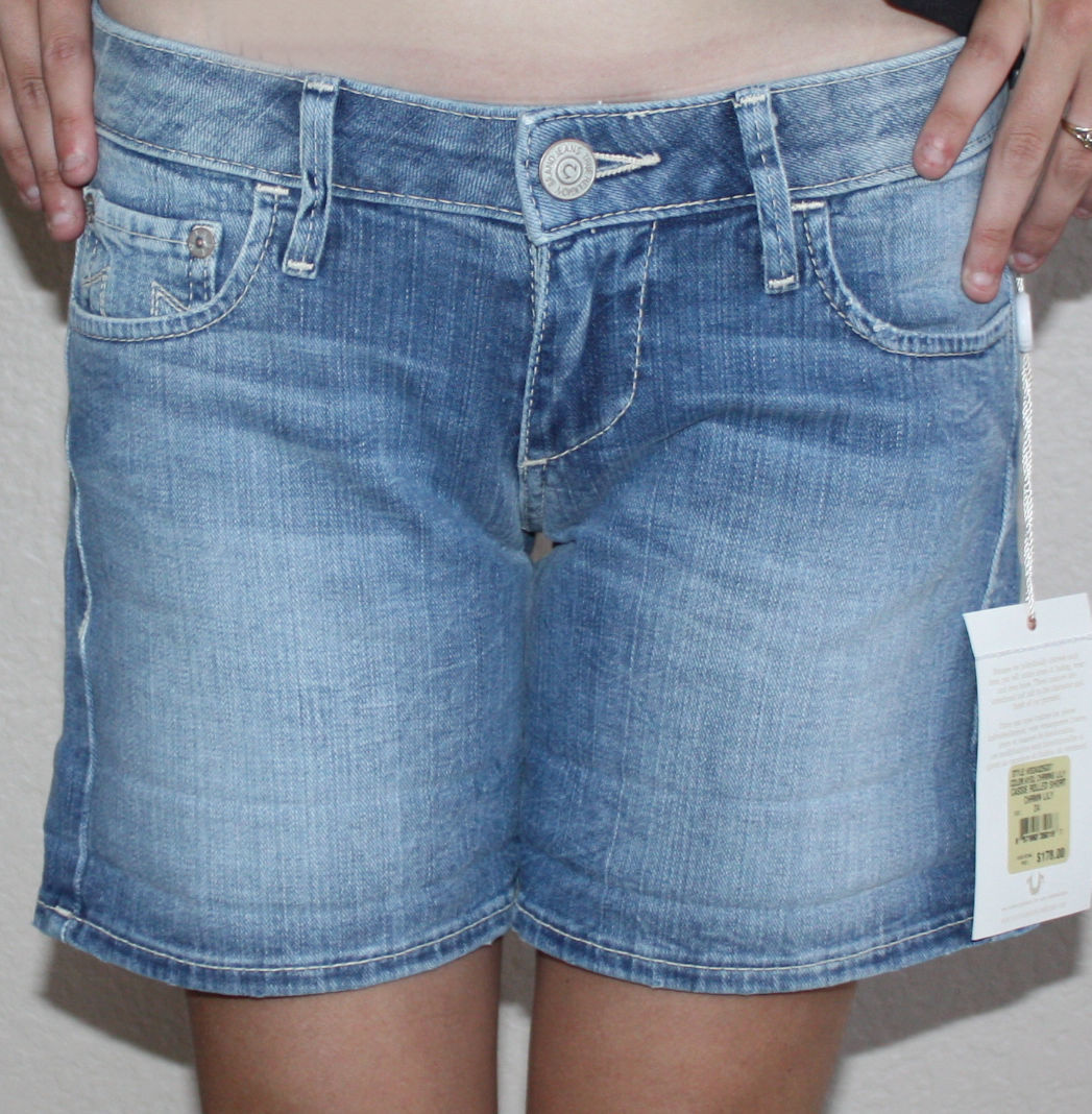 True Religion CASSIE Women's Rolled Denim Shorts -Color: Charming Lily (2 Sizes Available)