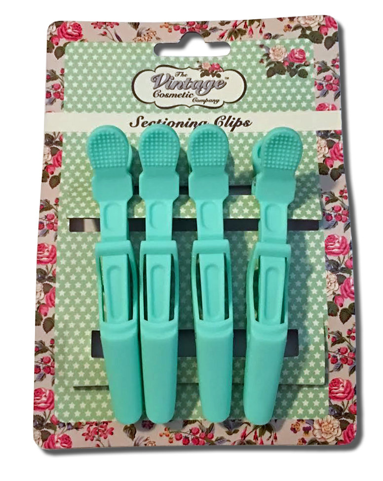 The Vintage Cosmetic Company 4 Soft Touch Turquoise Crocodile Sectioning Clips 14486