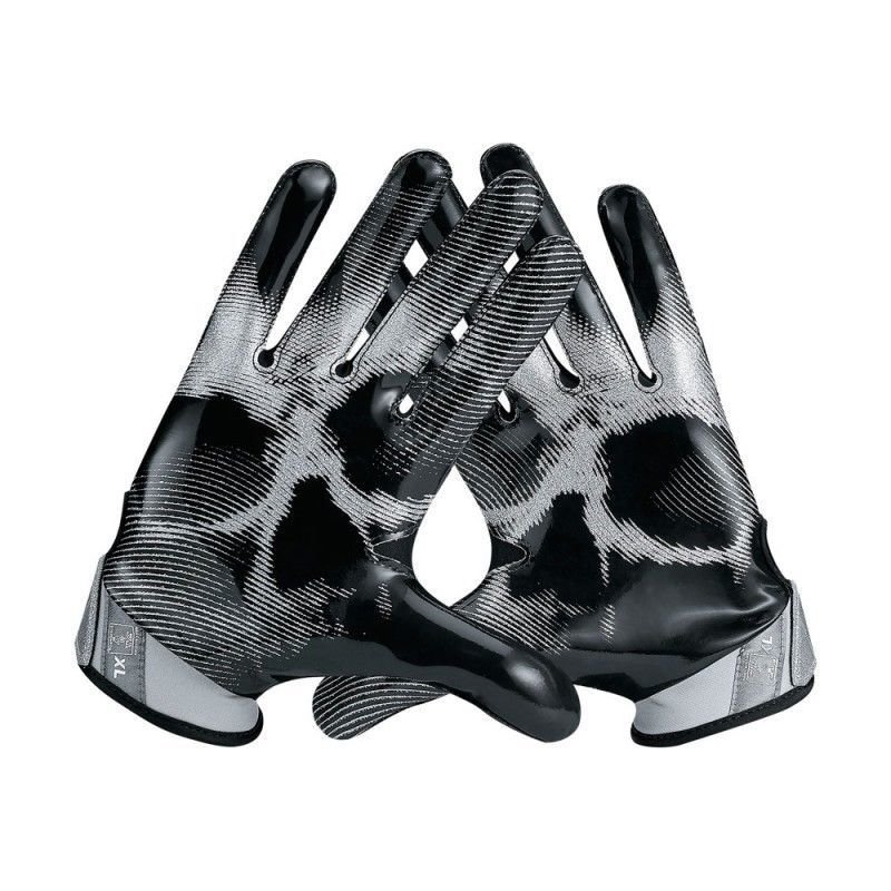 Nike Men Vapor Jet 4 Black/Gray/Metallic Silver High Speed Football Gloves -Small
