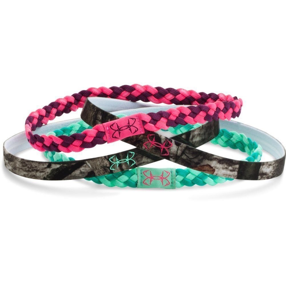 4 Pk Under Armour Women's 2 Camo Print/2 Multi-Color Braided Headbands 14661