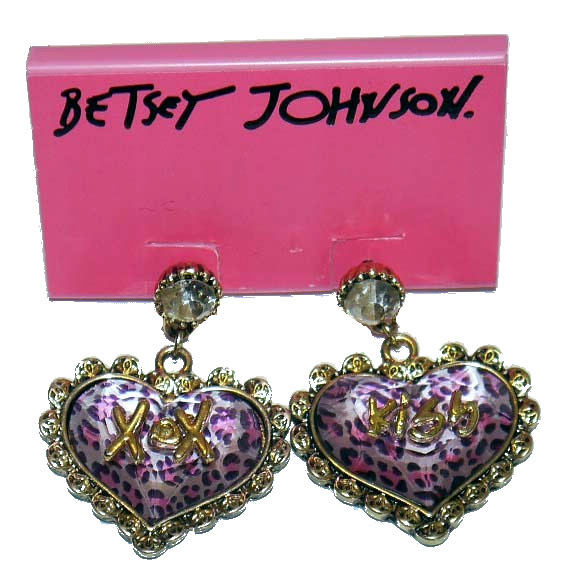 Betsey Johnson Gold Toned Bubbled Leopard Heart Rhinestone Earrings