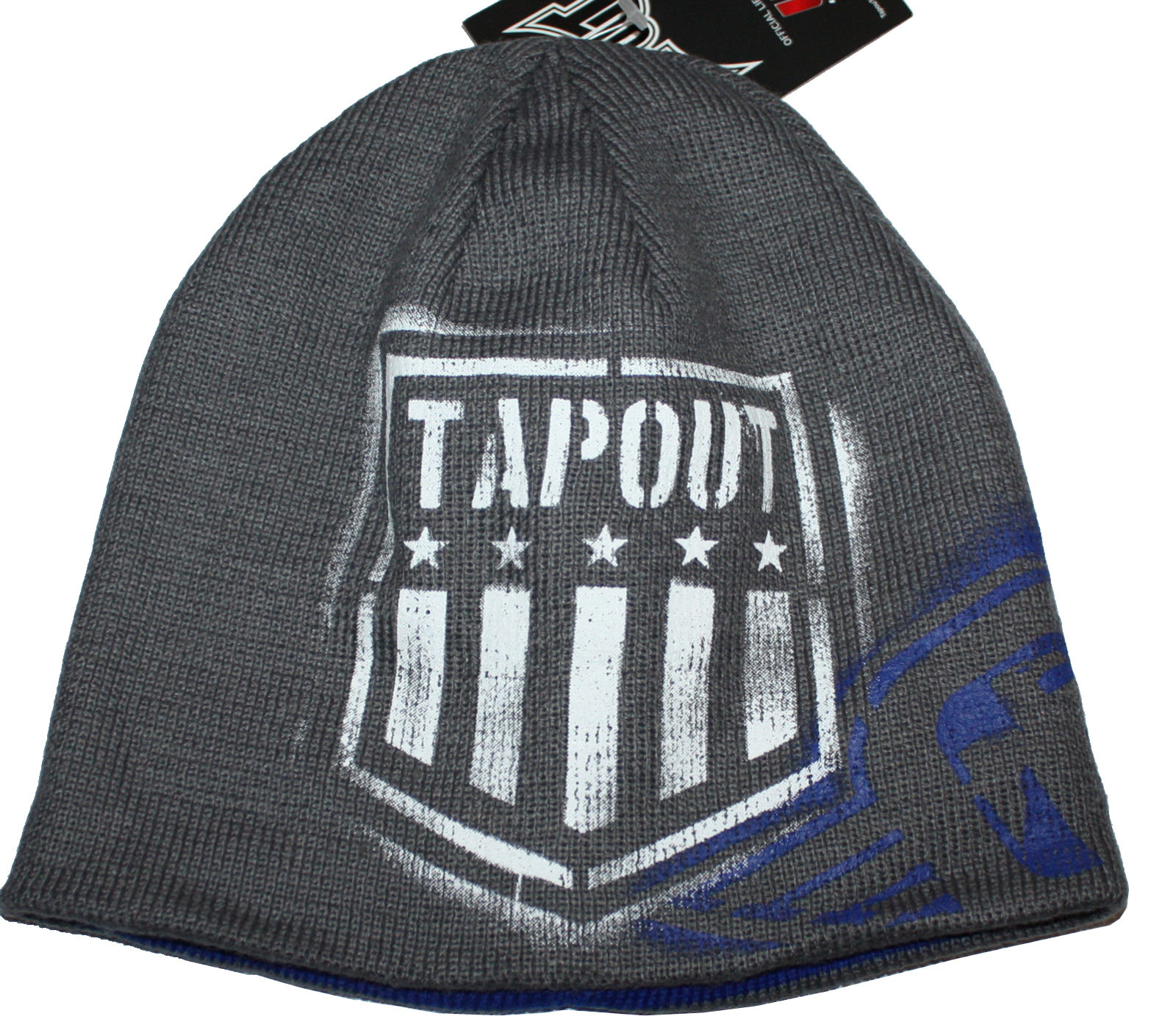 Tapout Gray/White & Blue Graphics Reversible Beanie Hat 14799