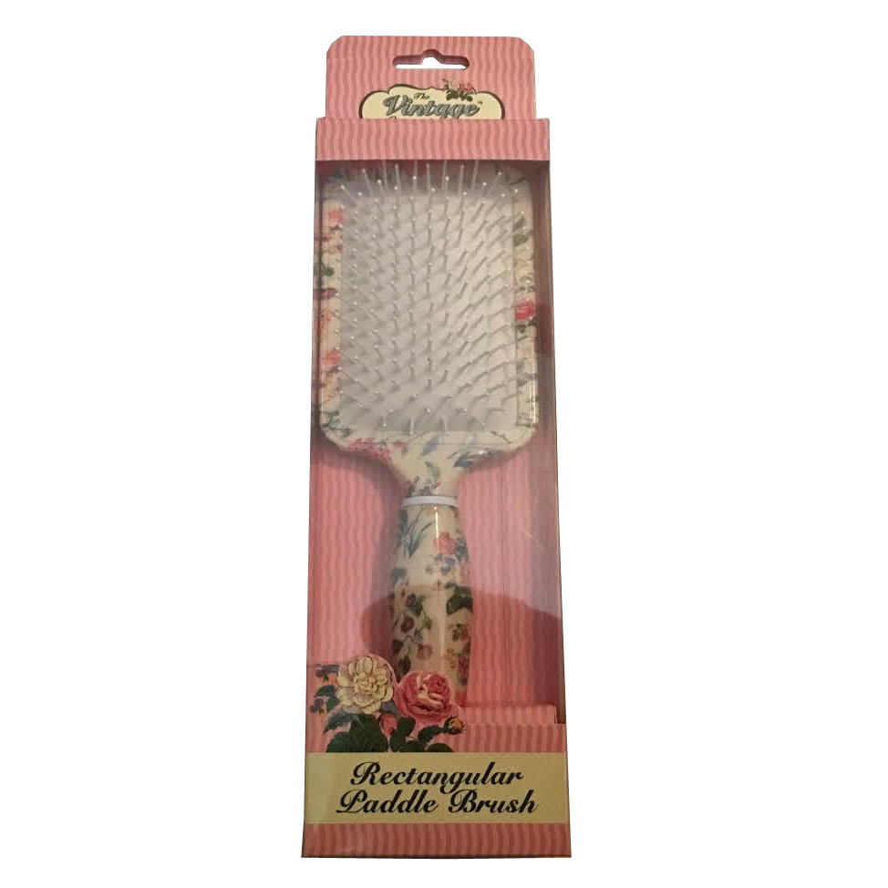 The Vintage Cosmetic Company Floral Rectangular Paddle Hair Brush 14824
