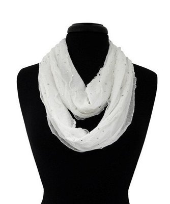 Giltter Ribbon Infinity Scarf - White Giltter Ribbon Infinity Scarf - White