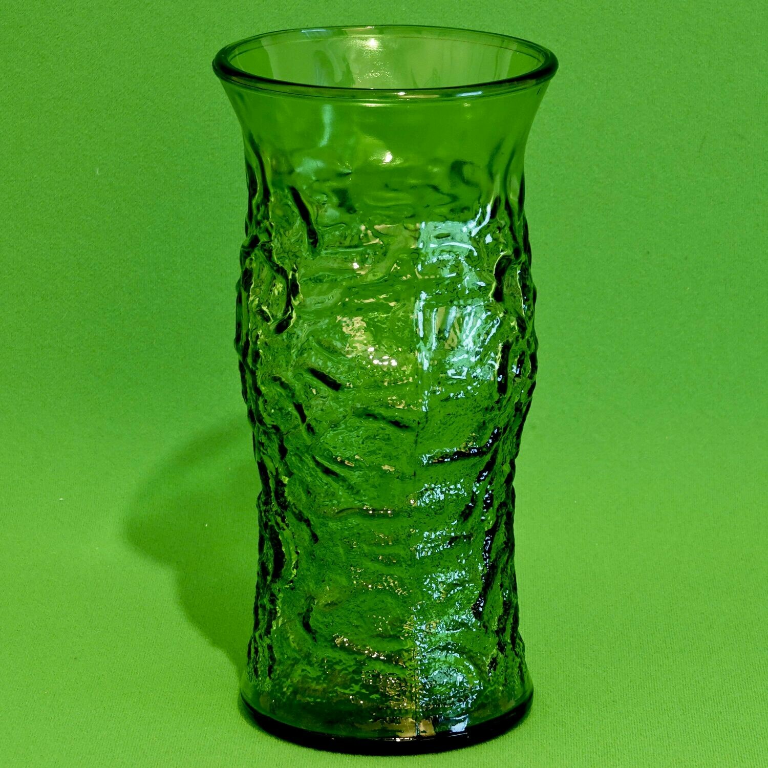 Vintage Large E O Brody Crinkled Green Glass Compote Vase C106