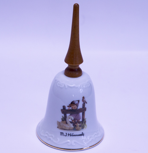 Hummel Porcelain Bell With Wooden Handle - "Feathered Friends" Hummel Porcelain Bell With Wooden Handle - "Feathered Friends"