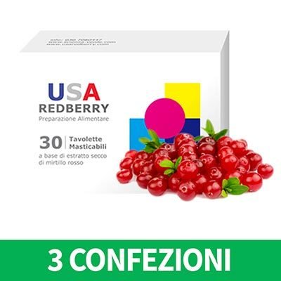 3 Confezioni USA REDBERRY: 3 x 30 compresse di purissimo Mirtillo Rosso canadese palustre selvaggio RED0002