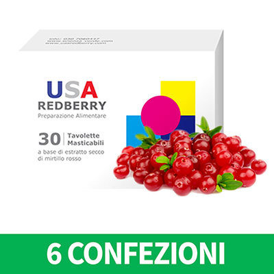 6 Confezioni USA REDBERRY: 6 x 30 compresse di purissimo Mirtillo Rosso canadese palustre selvaggio RED0003