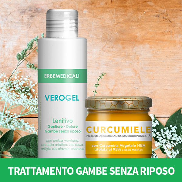 TRATTAMENTO SINDROME GAMBE SENZA RIPOSO: 1 CONFEZIONE VEROGEL 150 ML + 1 CURCUMIELE 110 gr KGSR0002