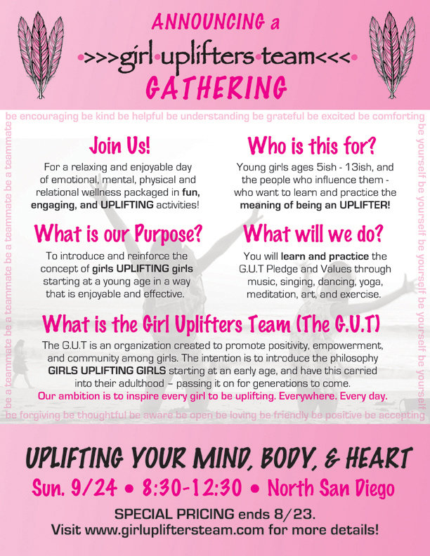 *Early Bird Pricing through Aug. 23rd* GREAT UPLIFTERS TEAM™ GATHERING on Sunday, SEPT. 23rd in North County, San Diego area