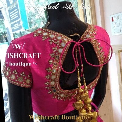 Trendy Mirror Work Blouse in Pink - Blouse Design 169 Trendy Mirror Work Blouse in Pink - Blouse Design 169