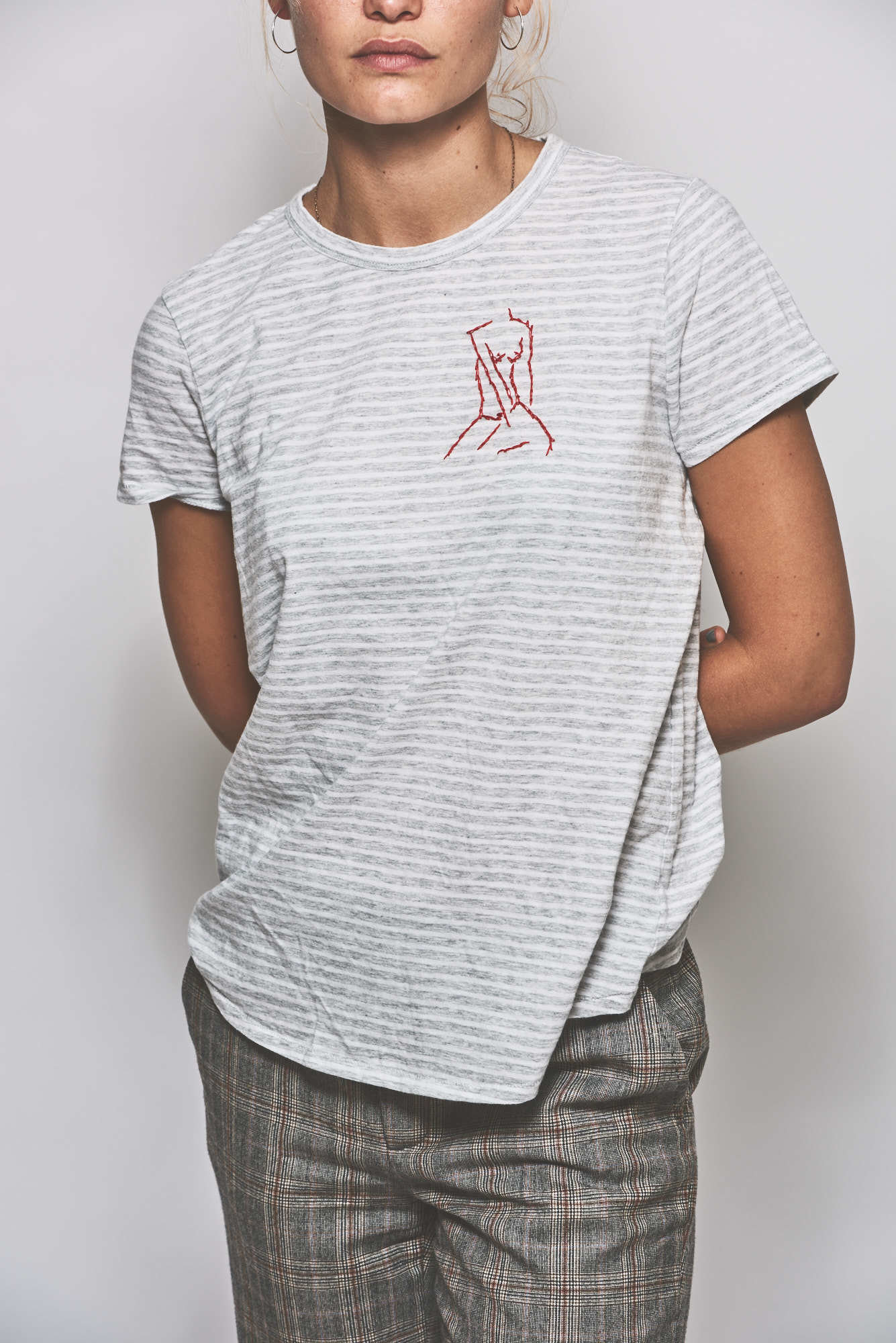 The Striped Red Sitting Woman T-Shirt 69699