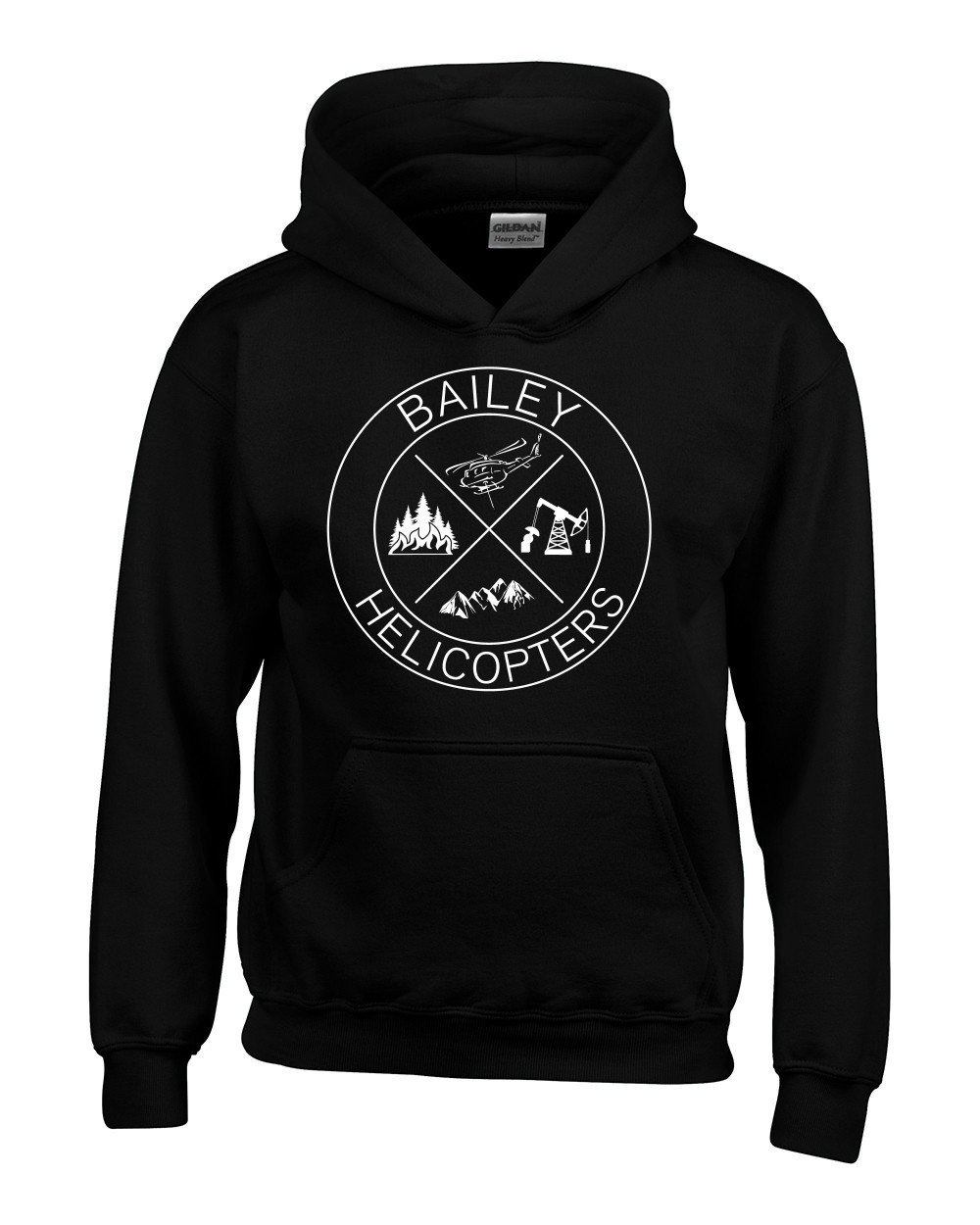 Adult Hooded Sweat Shirt Black - Helicopter