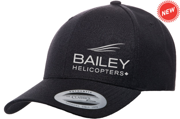 Bailey Helicopters Yupoong Premium Curved Visor Snapback Black/Silver Embroidery